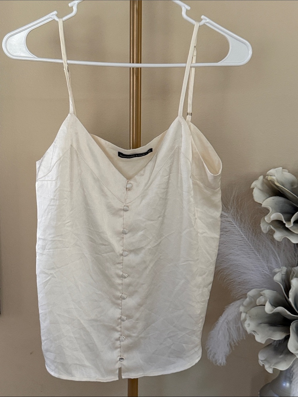 Abercrombie & Fitch Ivory Button-Front Spaghetti Strap Camisole